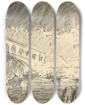 Triptych art skateboard deck of Italico Brass The Rialto Bridge by Italico Brass (1870-1943)