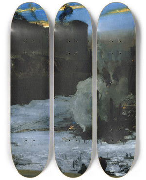 Triptych art skateboard deck of George Wesley Bellows Pennsylvania Station Excavation by George Wesley Bellows (1882-1925)