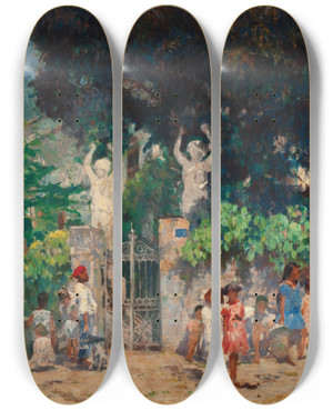 Triptych art skateboard deck of Eliseu Visconti A Caminho Da Escola by Eliseu Visconti (1866-1944)