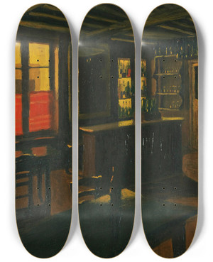 Triptych art skateboard deck of Marius Borgeaud Drinking Room At The La Croixvert In Moret by Marius Borgeaud (1861-1924)