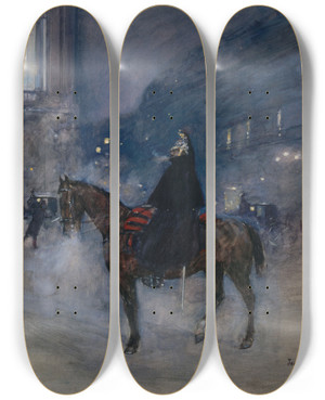 Triptych art skateboard deck of Jean Braud Faade De Lopra Un Soir De Gala by Jean Beraud (1849-1935)