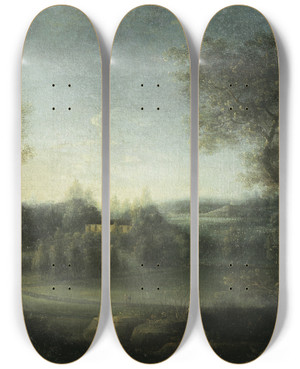 Triptych art skateboard deck of Jeanna Elisabeth Kerman Rosendal From The Southeast by Jeanna Elisabeth kerman (1798-1859)