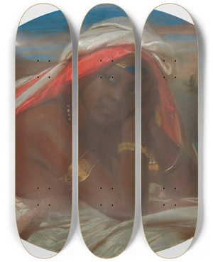 Triptych art skateboard deck of Constantjoseph Brochart Portrait Of A Black Woman Wearing A Turban by Constant Joseph Brochart (1816-1899)