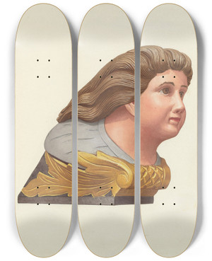 Triptych art skateboard deck of Elizabeth Moutal Figurehead From Schooner Packet by Elizabeth Moutal
