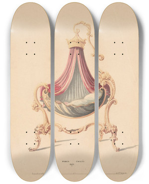 Triptych art skateboard deck of Robert William Hume Design For Fancy Childs Cot by Robert William Hume (1816-1904)