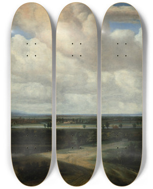 Triptych art skateboard deck of Philips Koninck A Panoramic Landscape With A Country Estate by Philips Koninck (1619-1688)