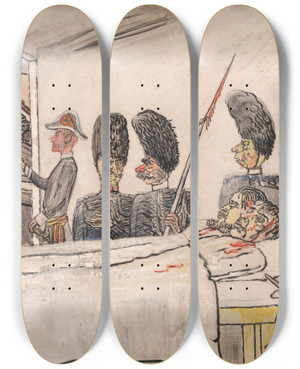 Triptych art skateboard deck of James Ensor De Gendarmen by James Ensor (1860-1949)