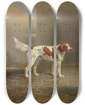 Triptych art skateboard deck of Ben Marshall A White Setter In A Landscape By A Gateway by Ben Marshall