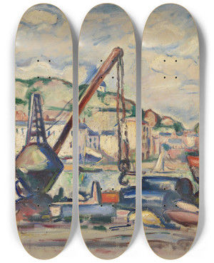 Triptych art skateboard deck of Emile Othon Friesz The Harbour In Honfleur by Emile Othon Friesz (1879-1949)