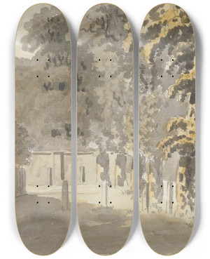 Triptych art skateboard deck of James Miller House With Trees by James Miller (1773-1814)