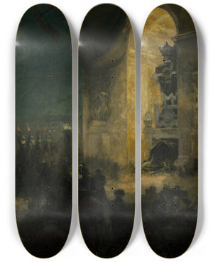 Triptych art skateboard deck of Alfred Philippe Roll La Veille Sous Larc De Triomphe by Alfred Philippe Roll (1846-1919)