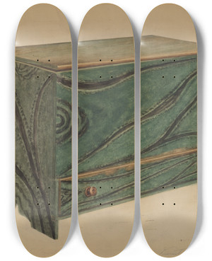 Triptych art skateboard deck of Daniel Fletcher Painted Wooden Chest_2 by Daniel Fletcher