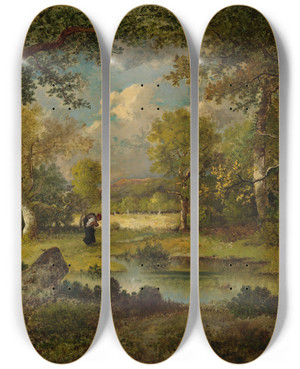 Triptych art skateboard deck of Narcissevirgile Diaz De La Pea Fagotire Mare Et Bord De Clairire by Narcisse-Virgile Diaz de La Pea (1808-1876)