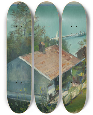 Triptych art skateboard deck of Hiasl Maiererding Beim Grnugl In Gstadt by Hiasl Maier-Erding (1894-1933)
