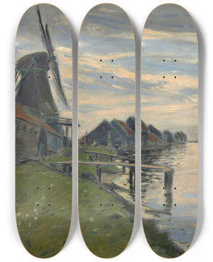 Triptych art skateboard deck of Etienne Moreaunlaton Canal En Hollande by Etienne Moreau Nelaton (1859-1927)