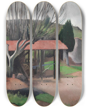 Triptych art skateboard deck of Bernard Meninsky French Landscape by Bernard Meninsky (1891-1950)