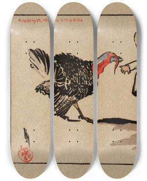 Triptych art skateboard deck of Helen Hyde A Common Scold by Helen Hyde (1868-1919)