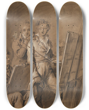 Triptych art skateboard deck of Louis Lopold Boilly Three Young Artists In A Studio by Louis Leopold Boilly (1761-1845)