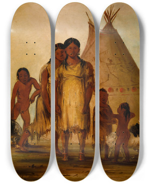 Triptych art skateboard deck of George Catlin Two Comanche Girls by George Catlin (1796-1872) Triptych art skateboard deck of George Catlin Two Comanche Girls by George Catlin (1796-1872)