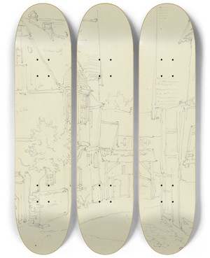Triptych art skateboard deck of Johann Friedrich Hoff Rodheim by Johann Friedrich Hoff (1832-1913)