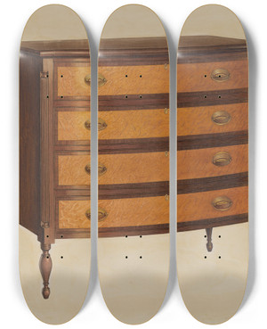 Triptych art skateboard deck of Ernest Busenbark Chest Of Drawers by Ernest Busenbark