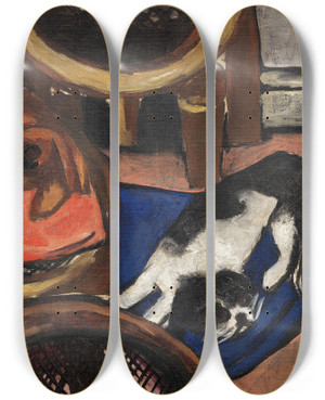 Triptych art skateboard deck of Max Beckmann Majong Und Chilly Hunde by Max Beckmann (1884-1950)