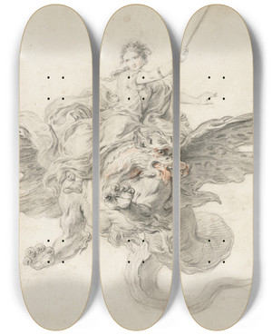 Triptych art skateboard deck of Charlesantoine Coypel Armida On A Dragon by Charles-Antoine Coypel (1694-1752)