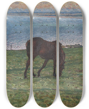 Triptych art skateboard deck of Nils Kreuger Evening In August by Nils Kreuger (1858-1930)