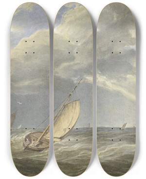 Triptych art skateboard deck of Matthijs Maris Zeegezicht After Johannes Christiaan Schotel by Matthijs Maris (1839-1917)