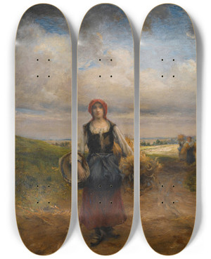 Triptych art skateboard deck of Georges Lauge End Of Day by Georges Laugee (1853-1937)