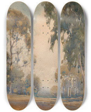 Triptych art skateboard deck of Percy Gray Eucalyptus by Percy Gray (1869-1952)