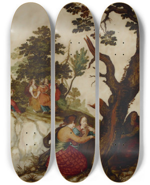 Triptych art skateboard deck of Pieter Lisaert The Parable Of The Wise And Foolish Virgins by Pieter Lisaert (1574-1604)