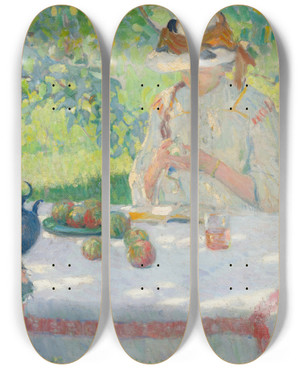 Triptych art skateboard deck of Wodzimierz Bocki In The Garden by Wlodzimierz Blocki (1885-1920)