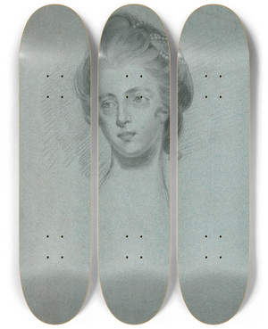 Triptych art skateboard deck of John Russell Studies Of Two Womens Heads by John Russell (1745-1806)