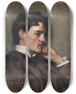 Triptych art skateboard deck of James Jebusa Shannon The Artists Brother Tom by James Jebusa Shannon (1862-1923)