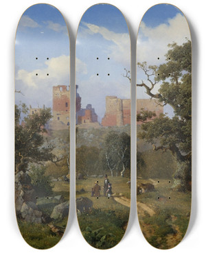 Triptych art skateboard deck of Anton Eduard Kieldrup Hammershus by Anton Eduard Kieldrup (1826-1869)