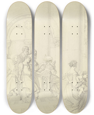Triptych art skateboard deck of Peter Von Cornelius Scene In The Cathedral by Peter Von Cornelius (1784-1867)