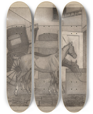 Triptych art skateboard deck of Robert Polhill Bevan Crocks by Robert Polhill Bevan (1865-1925)