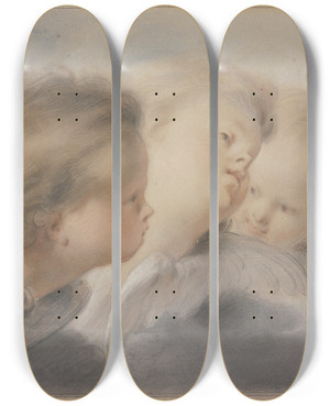 Triptych art skateboard deck of Jacob De Wit Three Angel Heads by Jacob de Wit (1695-1754)