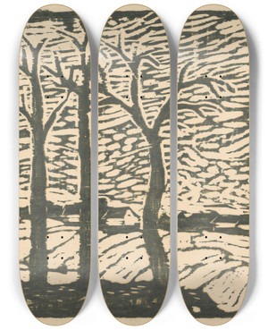 Triptych art skateboard deck of Mikul Galanda Autumn by Mikulas Galanda (1895-1938)