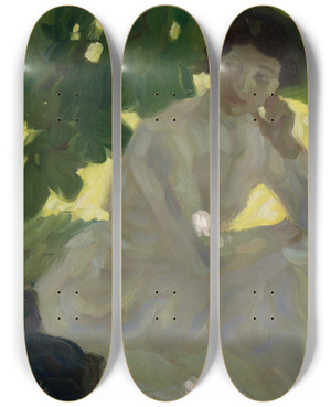 Triptych art skateboard deck of Leo Putz Heier Tag by Leo Putz (1869-1940)