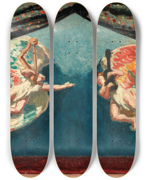 Triptych art skateboard deck of Jos Mara Sert Angeles Musicos Angels by Jose Maria Sert (1874-1945)