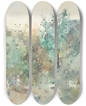 Triptych art skateboard deck of James Watterston Herald Woodland Stream by James Watterston Herald (1859-1914)
