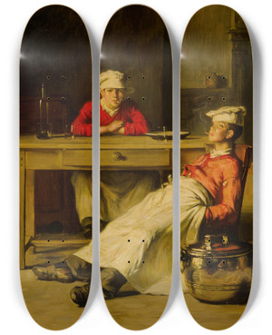 Triptych art skateboard deck of Joseph Bail Les Petits Cuisiniers by Joseph Bail (1862-1921)