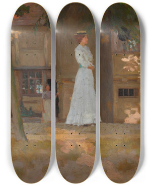 Triptych art skateboard deck of William Henry Margetson The Promenade by William Henry Margetson (1861-1940)