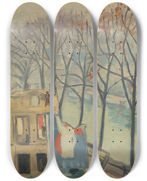 Triptych art skateboard deck of Albert Marquet Maisons En Dmolition Quai De Conti Paris by Albert Marquet (1875-1947)