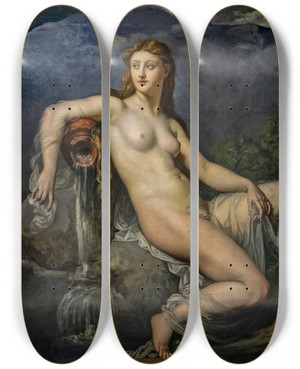 Triptych art skateboard deck of Henri Lehmann La Source Ou Leau by Henri Lehmann (1814-1882)