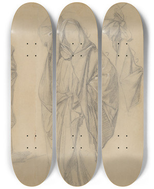 Triptych art skateboard deck of Jzef Simmler Study Of Robes Of The High Priest And The Man In Turban To The Painting Martyrdom Of St Matthias by Jozef Simmler (1823-1868)
