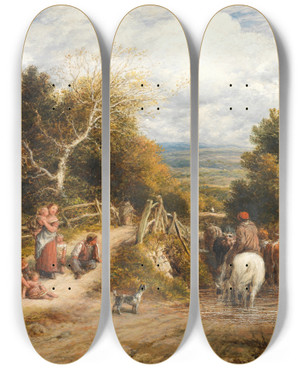 Triptych art skateboard deck of John Linnell The Brook by John Linnell (1792-1882)