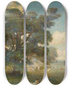 Triptych art skateboard deck of Louis Loeb Summer by Louis Loeb (1866-1909)